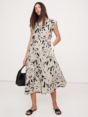 Banana Republic Cotton Poplin Tie Waist Midi Dress Banana Peel Yellow | XL | NWT